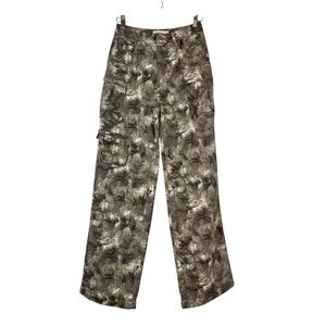 Banjara Jeans‎ Womens Sz 1 Brown Watercolor Camo Cargo Wide Leg High Rise Grunge